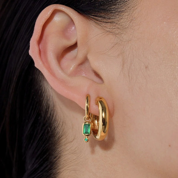 LINDA TAHIJA  Raya Huggie Earrings Green Onyx GOLD