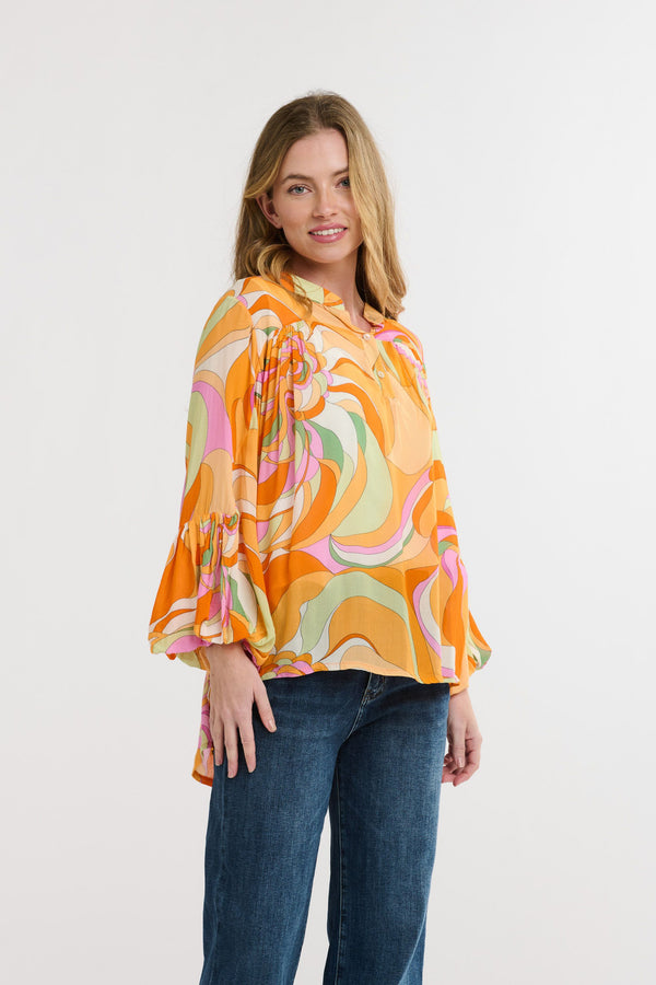 ITALIAN STAR Billow Blouse ORANGE - ONE SIZE