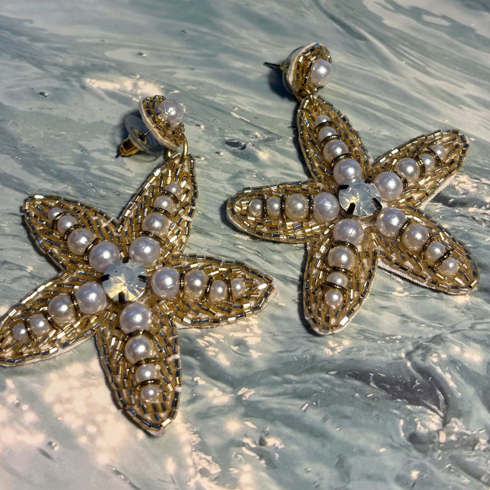 Beaded Starfish Earring GOLD/PEARL
