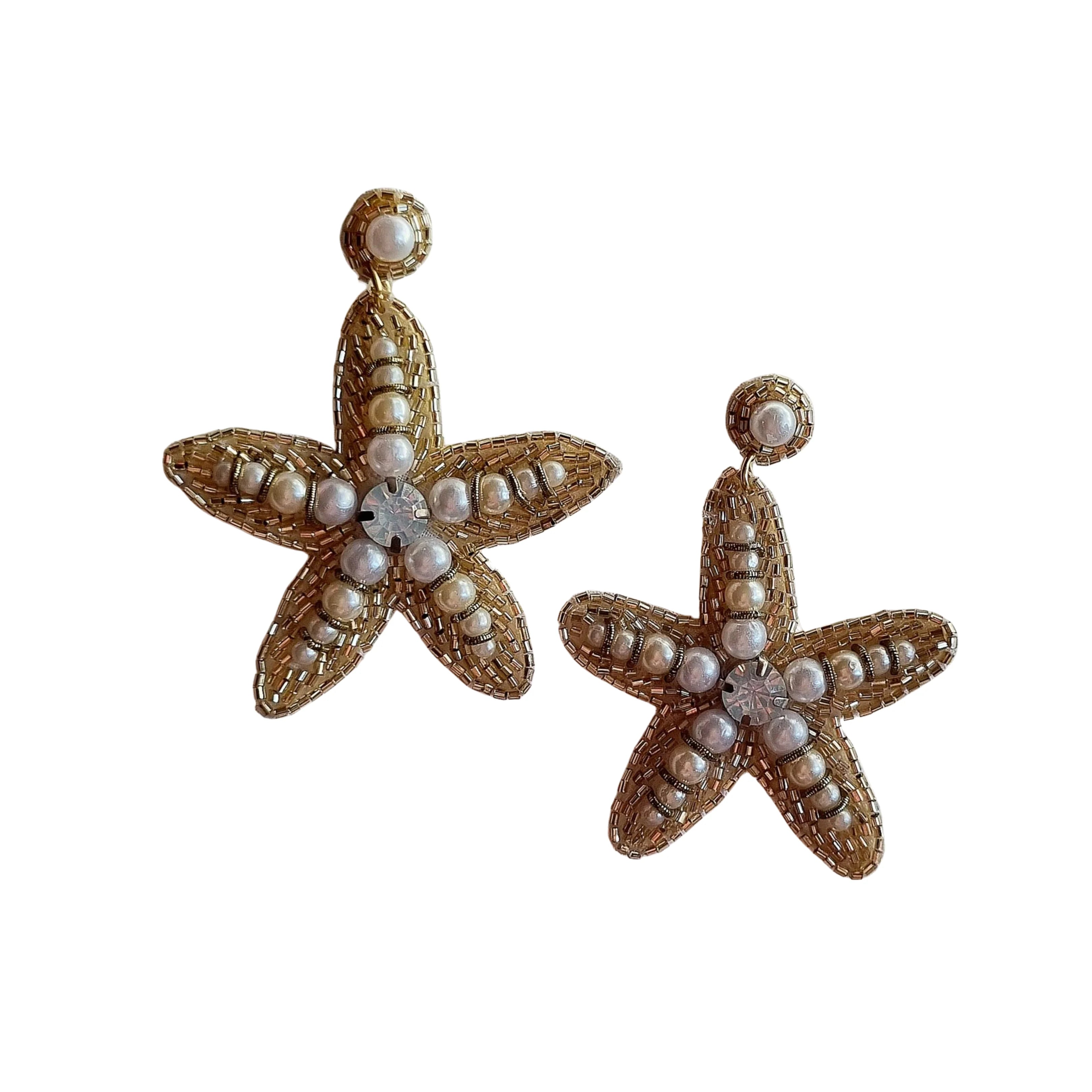 Beaded Starfish Earring GOLD/PEARL
