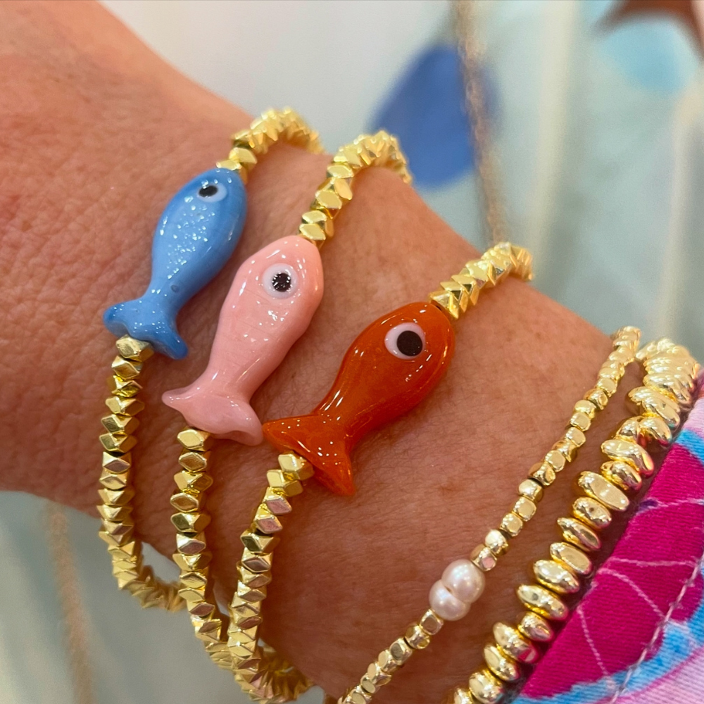 HEI TAI Gold Charm Bracelet PINK FISH