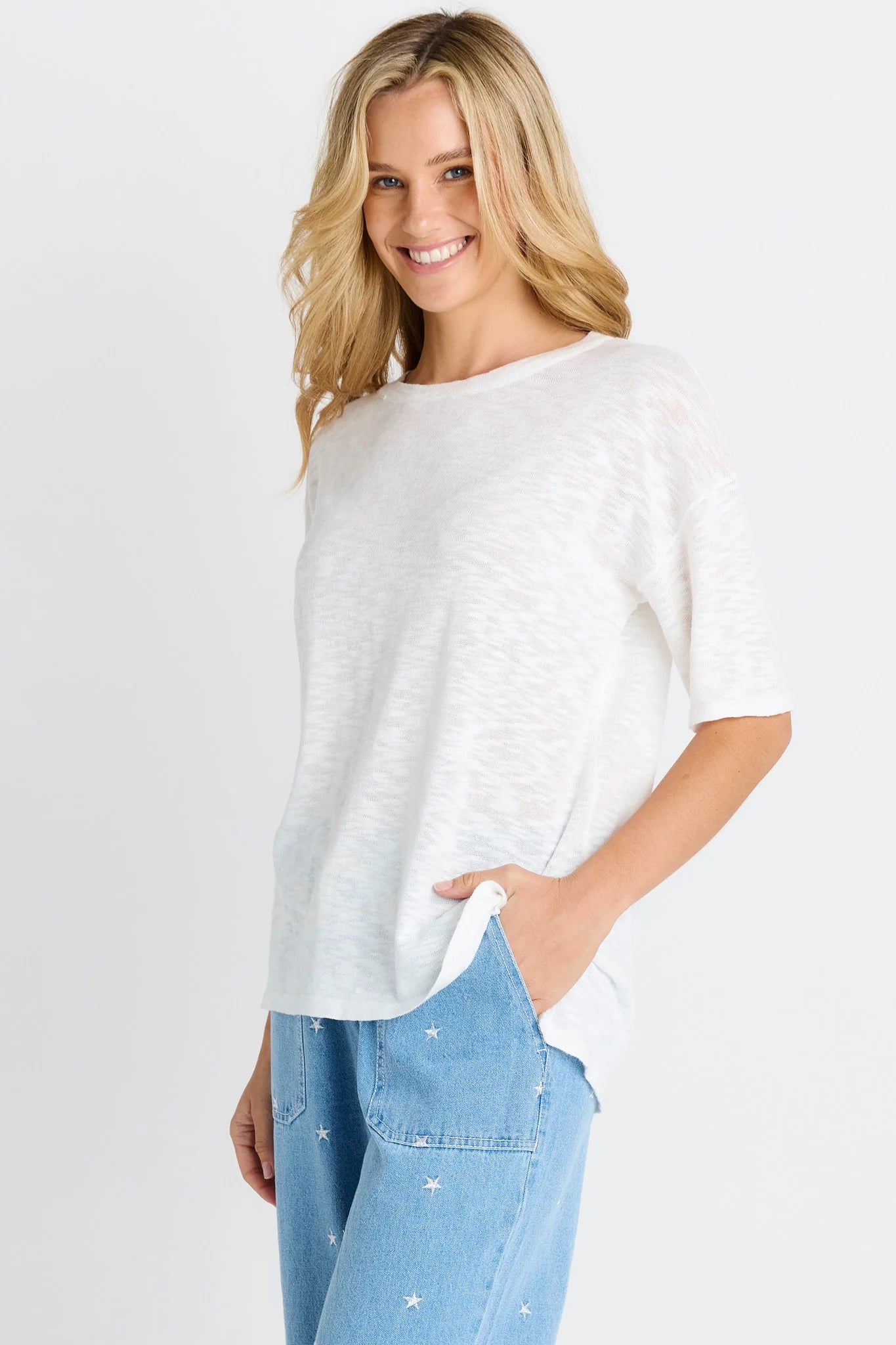 BETTY BASICS Eleni Knit Tee WHITE