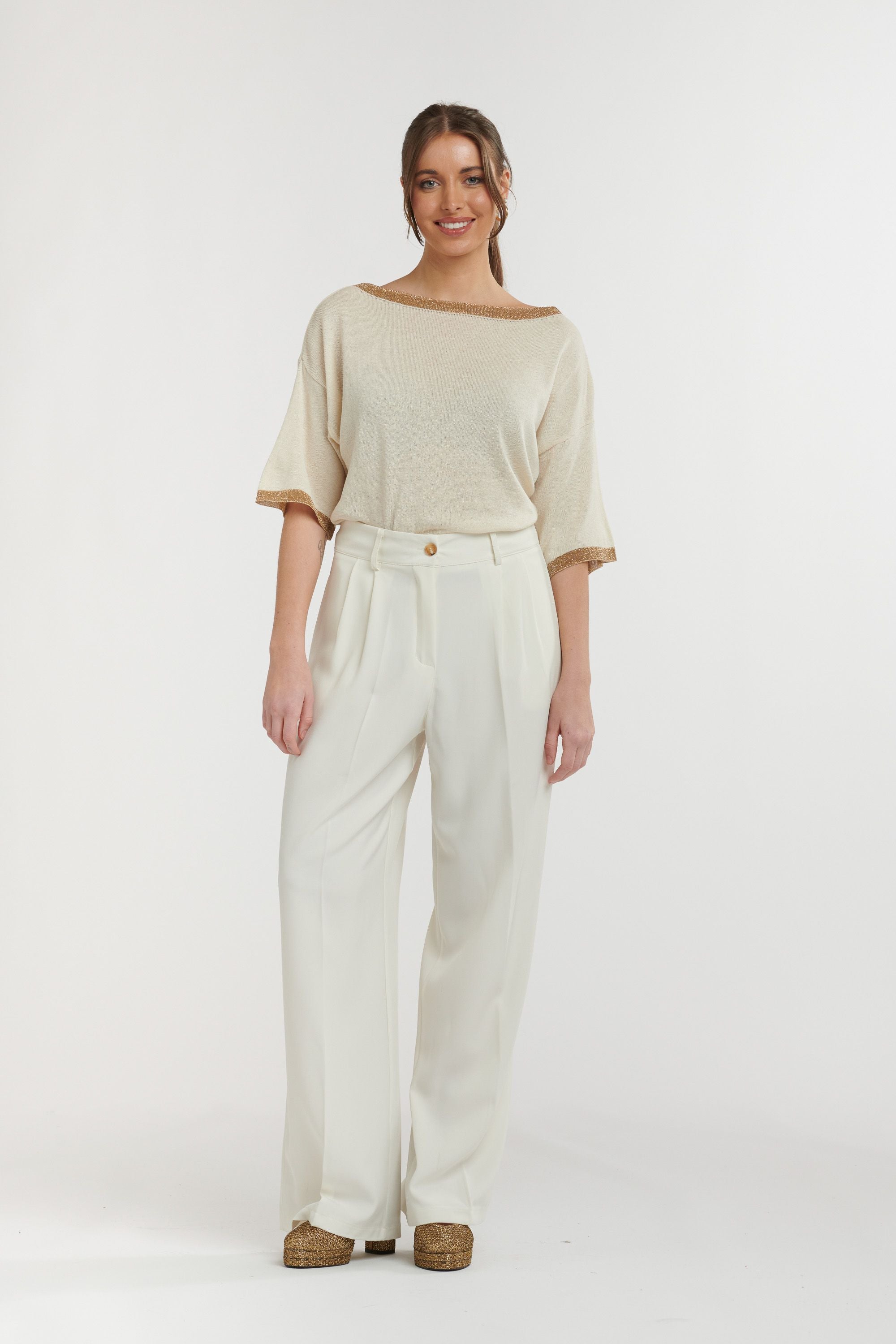 URBAN LUXURY Lurex Knit Top WHITE