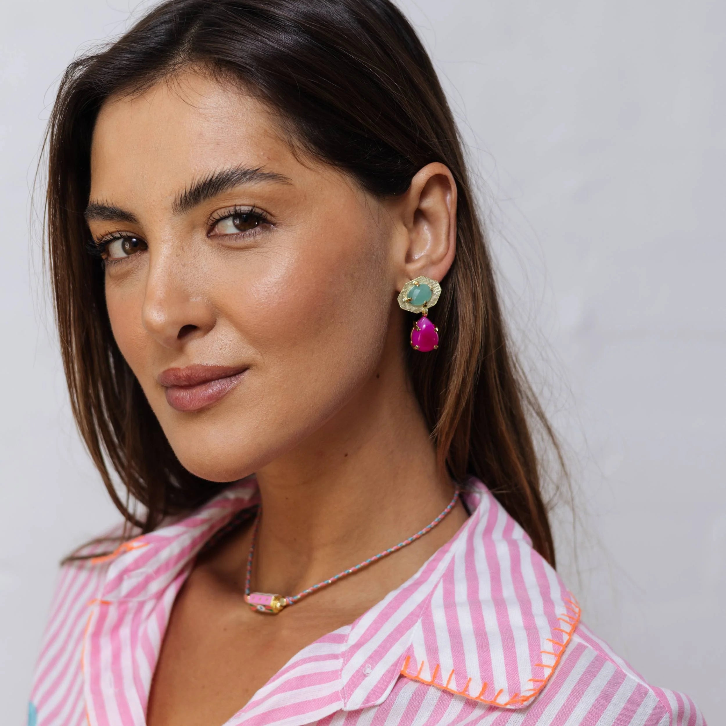 Zoe Statement Earrings PINK/GREEN