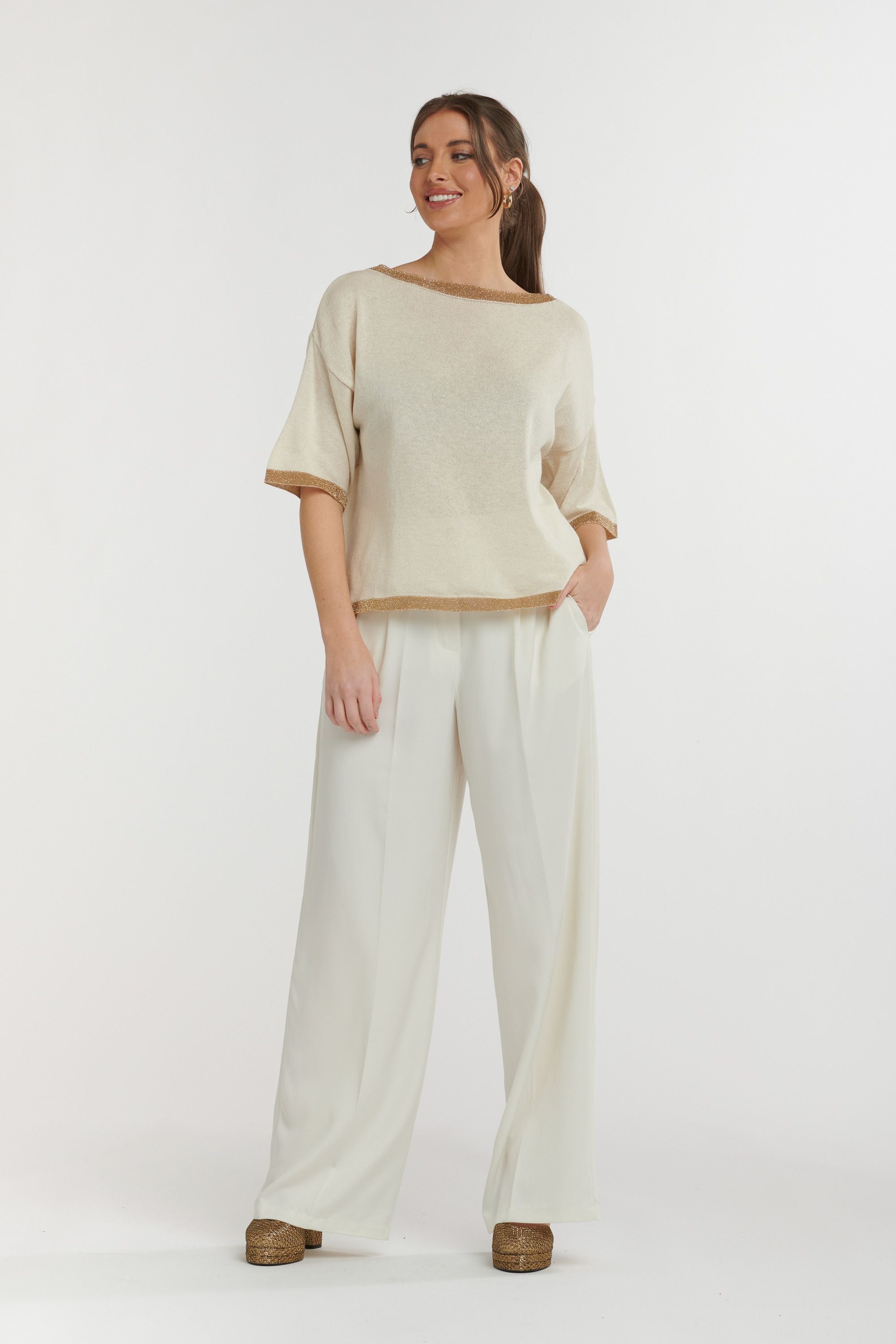 URBAN LUXURY Lurex Knit Top WHITE