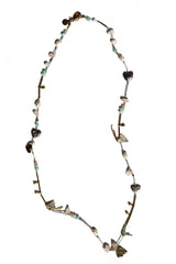 Franck Herval Long Necklace Shell & Beaten Gold Hearts