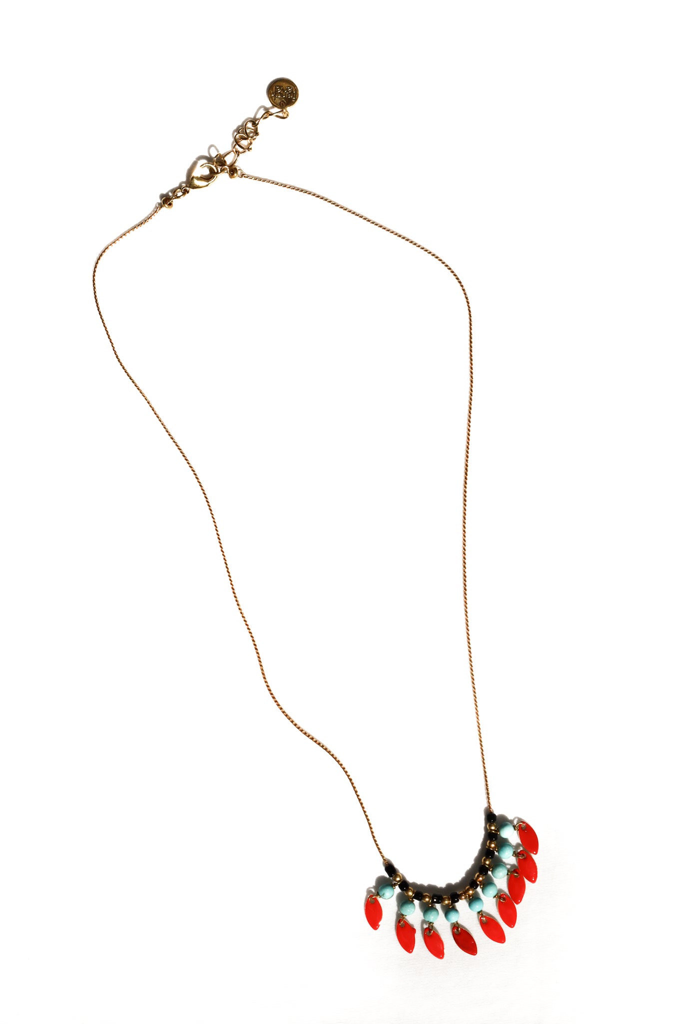 FH23 Gold Chain Necklace Turquoise & Red Charms